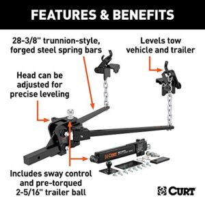 CURT 17322 Short Trunnion Bar Weight Distribution Hitch with Sway Control, Up to 10K, 2-In Shank, 2-5/16-Inch Ball , Black