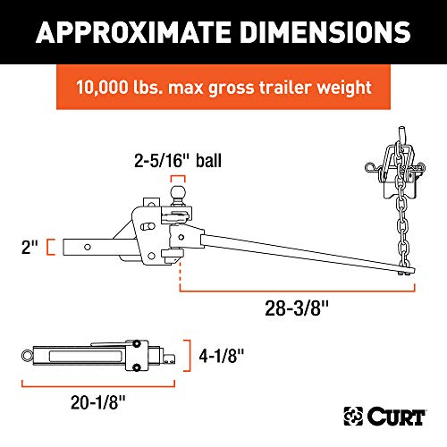 CURT 17322 Short Trunnion Bar Weight Distribution Hitch with Sway Control, Up to 10K, 2-In Shank, 2-5/16-Inch Ball , Black