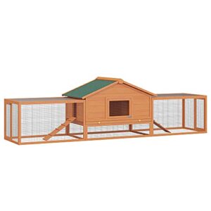 pawhut 2-story large wooden rabbit hutch pet house with ramps, lockable doors, run area and asphalt roof for outdoor use