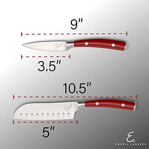 Emeril Lagasse 2 Piece Knife Set 5" Santoku 3.5" Paring Knife Forged Steel Clad Emerilware (Red)