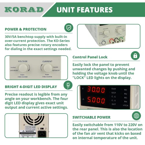 KORAD KD3005D - Precision Variable Adjustable 30V, 5A DC Linear Power Supply Digital Regulated Lab Grade…