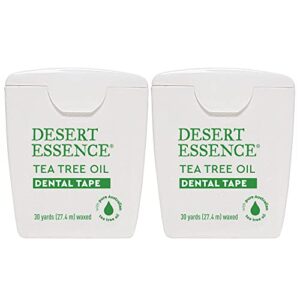desert essence tea tree oil dental tape - 30 yards - pack of 2 - naturally waxed w/beeswax - thick flossing no shred tape - on the go - removes food debris buildup - cruelty-free antiseptic