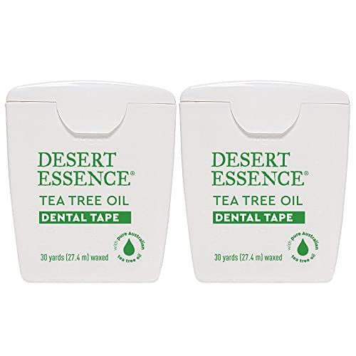 Desert Essence Tea Tree Oil Dental Tape - 30 Yards - Pack of 2 - Naturally Waxed w/Beeswax - Thick Flossing No Shred Tape - On The Go - Removes Food Debris Buildup - Cruelty-Free Antiseptic