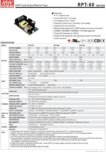 Medical 50W RPT-60B Meanwell AC-DC Triple Output RPT-60 Series MEAN WELL Switching Power Supply