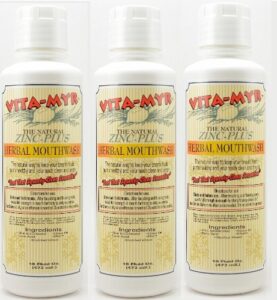 3 pack vita-myr 16 oz effective herbal zinc-plus mouthwash