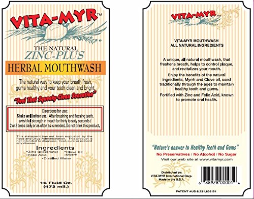 3 Pack VITA-MYR 16 Oz Effective Herbal Zinc-Plus Mouthwash