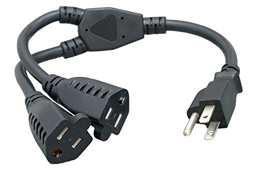 Cablelera Power Cord Extension and Splitter, NEMA 5-15P to NEMA 5-15R x 2, 16 AWG, 13A, 125V (ZWACPQAG-14) Black