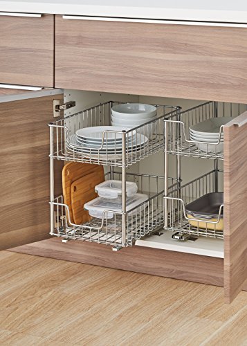 TRINITY 2-Tier Sliding Undercabinet Organizer with 2 Baskets for Kitchen and Bathroom Cabinet Organization and Storage, 50 Pound Capacity, 11.5” W x 17.75” D x 15.8” H