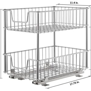 TRINITY 2-Tier Sliding Undercabinet Organizer with 2 Baskets for Kitchen and Bathroom Cabinet Organization and Storage, 50 Pound Capacity, 11.5” W x 17.75” D x 15.8” H