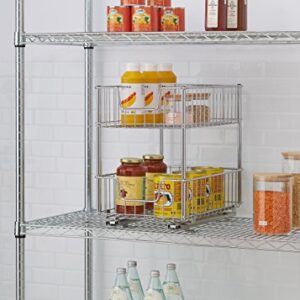 TRINITY 2-Tier Sliding Undercabinet Organizer with 2 Baskets for Kitchen and Bathroom Cabinet Organization and Storage, 50 Pound Capacity, 11.5” W x 17.75” D x 15.8” H