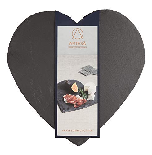 Artesà Heart-Shaped Slate Serving Platter, Hand-Finished Serveware Centrepiece - 25 cm (10") Grey