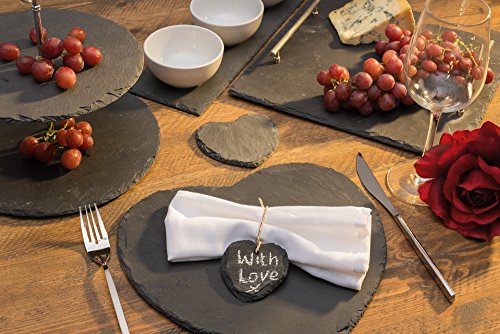 Artesà Heart-Shaped Slate Serving Platter, Hand-Finished Serveware Centrepiece - 25 cm (10") Grey