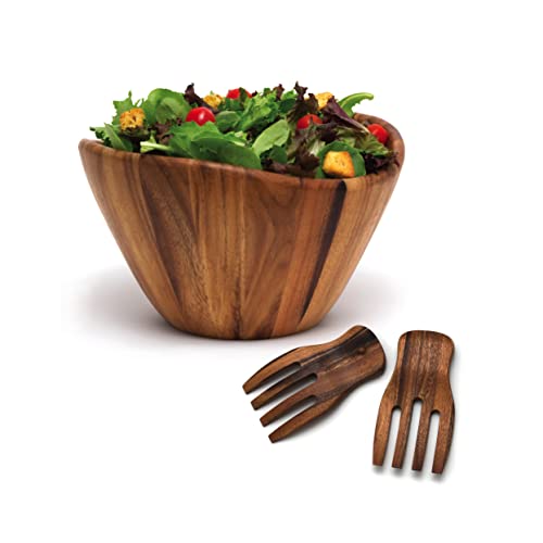 Lipper International Acacia Wave Bowl with Salad Hands,162.31 fluid ounce