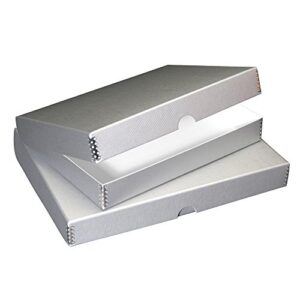 lineco 11x14" clamshell folio storage box, 1.75" deep,, metal edge, metallic, removable lid, color: silver