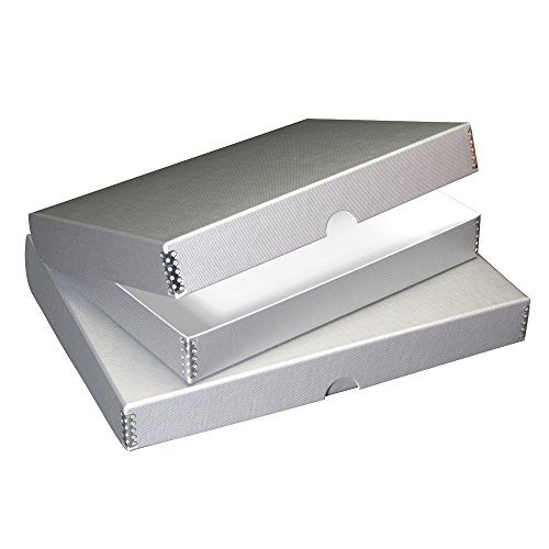 Lineco 11x14" Clamshell Folio Storage Box, 1.75" Deep,, Metal Edge, Metallic, Removable Lid, Color: Silver