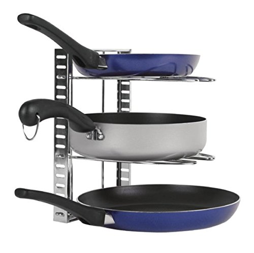 IRIS USA 12" Five-Tier Cookware Organizer, Pot and Pan Organizer Rack, Countertop and Under Cabinet Organizer, Adjustable, Rubber Feet Prevent Scratches, Silver