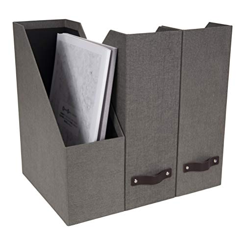 Bigso Estelle Canvas Fiberboard Upright Magazine Storage Box, 12.6 x 4.5 x 9.8 in, Grey