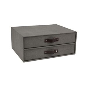 bigso birger 2-drawer canvas fiberboard easy pull handle document letter box, 5.7 x 13 x 9.8 in, grey