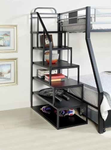 Furniture of America Metal Bunk Bed Side Ladder Bookshelf, Silver and Black Finish, Full (IDF-L1041)