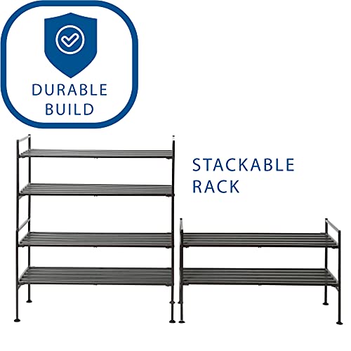 Seville Classics Sturdy Freestanding Storage Shelf for Bedroom, Closet, Entryway, Dorm Room Organizer, Stackable Durable Metal Shoe Rack, Espresso Slat, 2-Tier