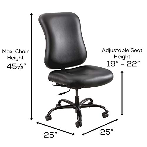 Safco Products 3592BL Optimus Big and Tall Swivel Desk Task Office Chair, Black Vinyl Seat, Wheels, 25" W x 25" D x 45.5" H, 400 lbs. Weight Capacity, Great for Home Office