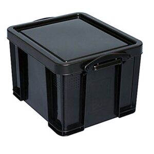 really useful box plastic storage container with built-in handles and snap lid, 32 liters, 95% recycled, 19" x 14" x 12