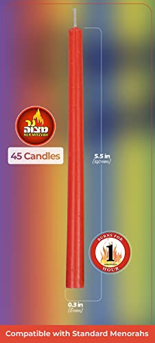 Colorful Long Chanukah Candles - Standard Size Diameter Fits Most Menorahs - Premium Quality Wax - Assorted Colors - 45 Count For All 8 Nights of Hanukkah - by Ner Mitzvah