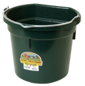 little giant® flat back plastic animal feed bucket | animal feed bucket with metal handle | horse feed & water bucket | 20 quarts | green