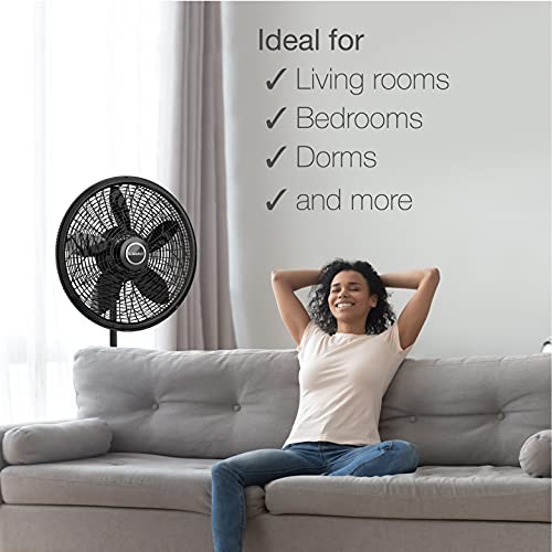 Lasko Oscillating Pedestal Fan, Adjustable Height, 3 Speeds, for Bedroom, Living Room, Home Office and College Dorm Room, 18", Black, 1827