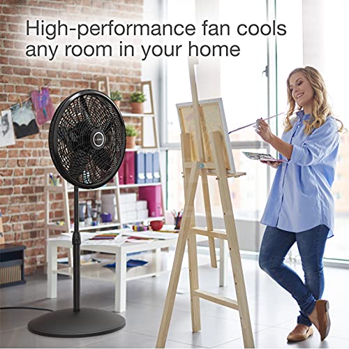 Lasko Oscillating Pedestal Fan, Adjustable Height, 3 Speeds, for Bedroom, Living Room, Home Office and College Dorm Room, 18", Black, 1827