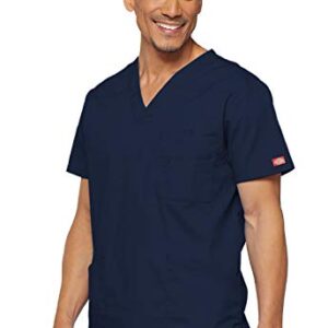 Dickies Men's EDS Signature V-Neck Scrub Top, Navy, Large