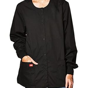 Dickies Women's EDS Signature Scrubs Missy Fit Snap Front Warm-Up Jacket, Black, X-Large