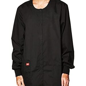 Dickies Women's EDS Signature Scrubs Missy Fit Snap Front Warm-Up Jacket, Black, X-Large