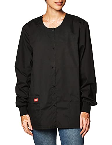 Dickies Women's EDS Signature Scrubs Missy Fit Snap Front Warm-Up Jacket, Black, X-Large