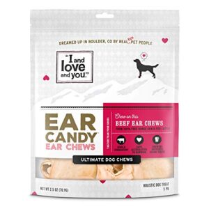 "i and love and you" ear candy cow ear strips - grain free dog chews, 100% beef cow ears, 2.5-ounce
