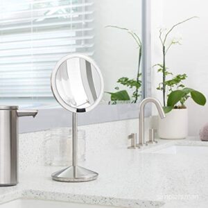 simplehuman Floor Mount 5" Round Rechargeable Mini Travel Sensor Makeup Mirror, 10x Magnification, Brushed Stainless Steel