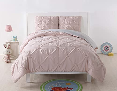 My World Full/Queen Pleated 3-Piece Comforter Set, Blush/Silver Grey