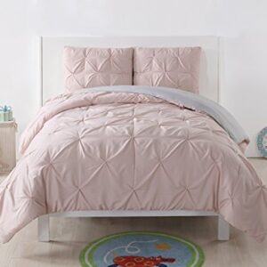 My World Full/Queen Pleated 3-Piece Comforter Set, Blush/Silver Grey