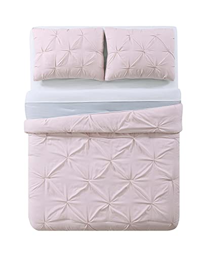 My World Full/Queen Pleated 3-Piece Comforter Set, Blush/Silver Grey