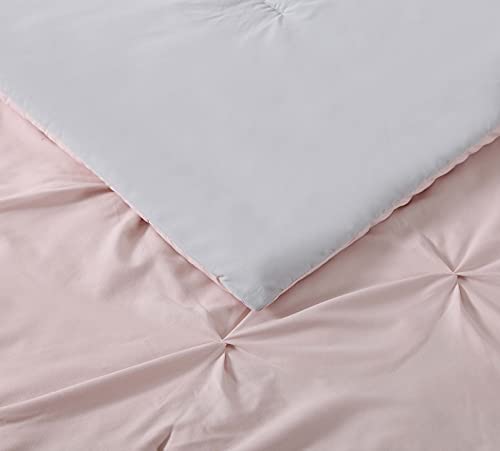 My World Full/Queen Pleated 3-Piece Comforter Set, Blush/Silver Grey