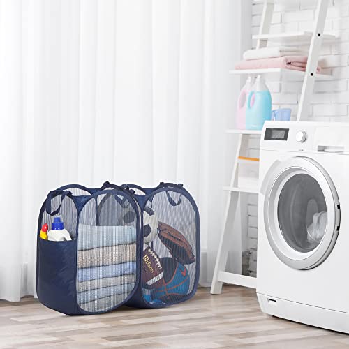 STORAGE MANIAC Pop-Up Mesh Clothes Hamper, Foldable Laundry Hamper, Side Pocket|Durable Handles|Enlarged Opening, 2- Pack