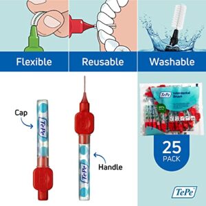 TEPE Interdental Brush Original, Soft Dental Brush for Teeth Cleaning, Pack of 25, 0.5 mm, Extra-Small Gaps/Small Gaps, Red, Size 2