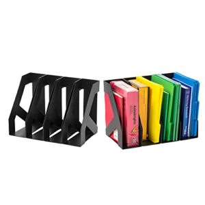 iris usa large vertical magazine organizer holder, 8-pack, bookshelf storage organization for paper file notebook school subject binder music book with two open sides for easy access, black