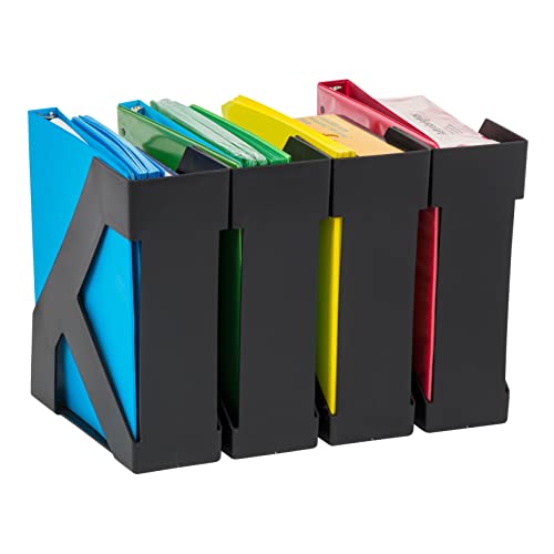 IRIS USA Large Vertical Magazine Organizer Holder, 8-Pack, Bookshelf Storage Organization for Paper File Notebook School Subject Binder Music Book with Two Open Sides for Easy Access, Black