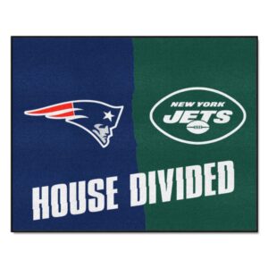 fanmats 15558 nfl patriots / jets house divided rug