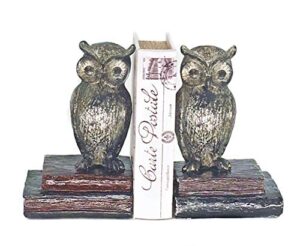 bellaa 21725 decorative bookends owl wide eyed rustic retro shabby chic unique book ends birds boho farmhouse home decoration office library shelves stoppers holder nonskid scholastic kids vintage