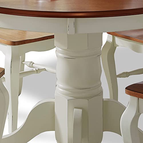 French Countryside Oak/White 42" Round Pedestal Dining Table with 4 Chairs by Home Styles