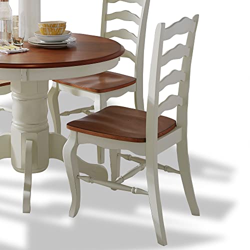 French Countryside Oak/White 42" Round Pedestal Dining Table with 4 Chairs by Home Styles