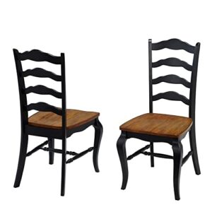 home styles french countryside oak and black pair of dining chairs with distressed oak contoured seat, rubbed black finish, and french leg design