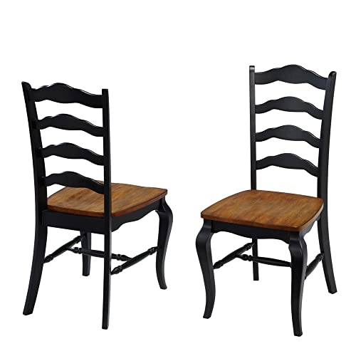 Home Styles French Countryside Oak and Black Pair of Dining Chairs with Distressed Oak Contoured Seat, Rubbed Black Finish, and French Leg Design